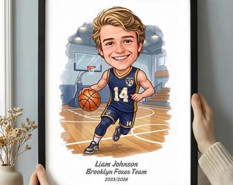 Custom Kids’ Basketball Caricature, Personalized Gift for Kids & Youth Teams, Unique Kids Basketball Artwork
