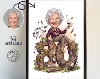 80th Birthday Gift for Her & Him – Custom Portrait Drawing from Photo, Unusual Gift for 80th Birthday