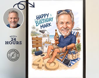 40th Birthday Beach Portrait, Personalized 40th Birthday Gifts, Birthday Gift for Men, 40th Birthday Gifts for Him