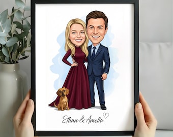 Custom Couple Cartoon Portrait, Romantic Caricature Drawing Boyfriend Gift, Girlfriend Birthday Gift