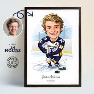 Portrait personnalisé de caricature de joueur de hockey sur glace | Dessin animé de hockey personnalisé | Cadeau d'art numérique