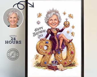 Regalo de 90 cumpleaños para mujer: retrato real personalizado dibujado a partir de una foto, regalos de 90 cumpleaños para ella, regalos personalizados