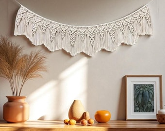 Bawełniana makrama ścienna: dekoracja boho do domu (120 x 25 cm)