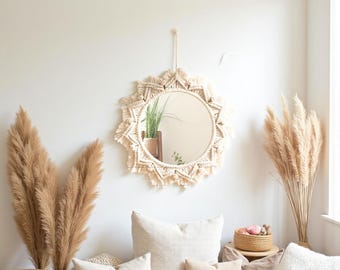 Macrame Wall Mirror: Boho Decor with Cotton Rope Tassels