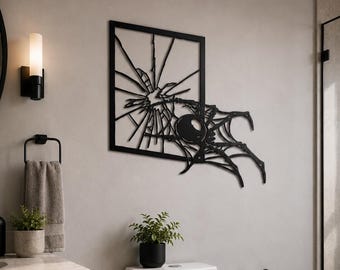 Metal Spider Web Wall Art, Halloween Horror Decor