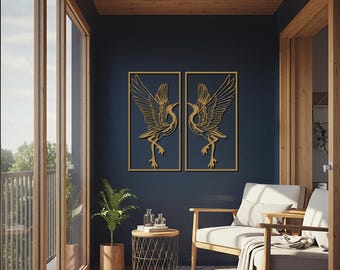 Kranich Metallwand-Kunst-Set, modernes minimalistisches Vogeldekor