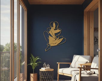 Valentine Minimal Couple Embrace Metal Wall Art – Modern Love