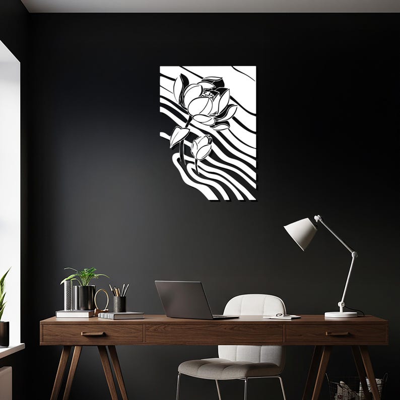 Abstract Floral Metal Wall Art, Modern Botanical Line Design image 6