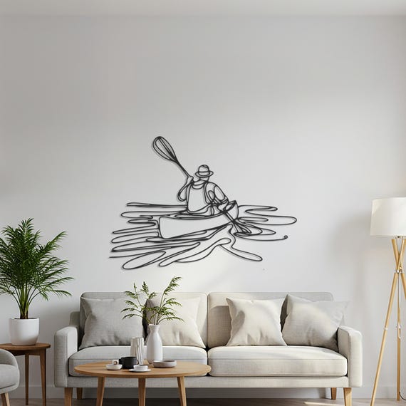 Kayak Metal Wall Art, Canoe Paddler Line Art, Minimalist Outdoor