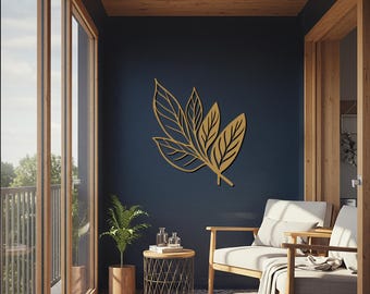 Minimalist Metal Leaf Branch Wall Art – Botanical Silhouette