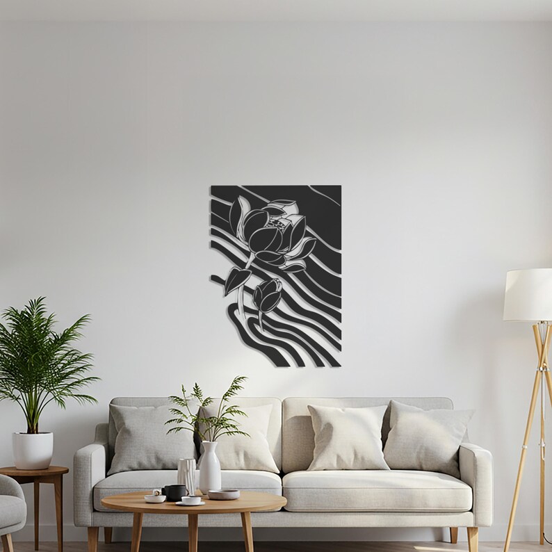 Abstract Floral Metal Wall Art, Modern Botanical Line Design, Wavy Pattern Flower Decor, Vertical Rectangular Wall Hanging for Nature Lovers