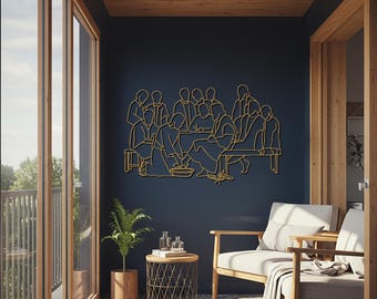 Arte de pared de metal de la Última Cena: Decoración cristiana minimalista para el hogar