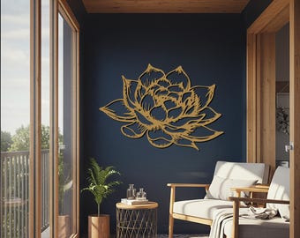 Minimalist Lotus Flower Metal Wall Art, Boho Home Decor