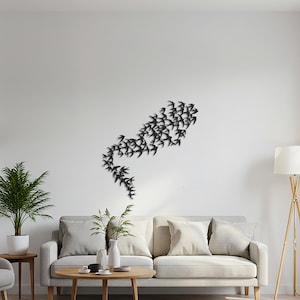 Bird Flock Metal Wall Art, Abstract Flying Birds Decor, Modern Black Nature Wall Hanging for Living Room, Office, Bedroom or Boho Interiors