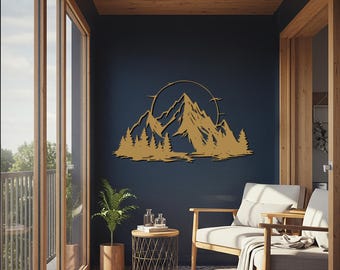 Mountain Landscape Metal Wall Art, Rustic Cabin Decor