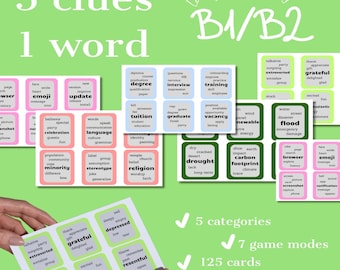 125 tarjetas de juego ESL B1-B2 / 7 juegos de aprendizaje de inglés en PDF + instrucciones / Tarjetas de vocabulario imprimibles