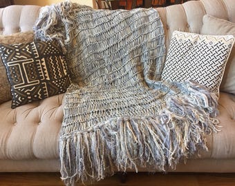 Afghan Cream and Grey Throw Blanket Grey and Cream Blanket Ivory Silver Knit Throw Blanket