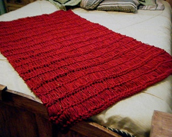 Knit Throw Blanket, Dark Red Crimson Scarlet Ruby, Fringe Will Be Your CHOICE of COLORS