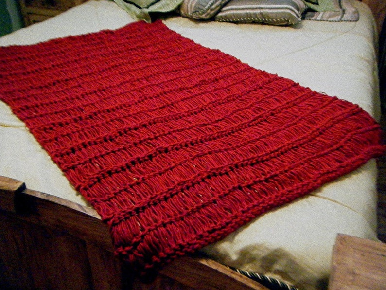 Knit Throw Blanket, Dark Red Crimson Scarlet Ruby, Fringe Will Be Your CHOICE of COLORS image 1