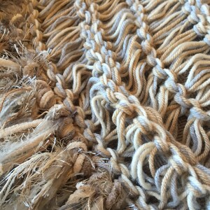 Long Afghan Knit with Ivory, Grey, Cream, Tan, Beige Blanket Fringe Throw Blanket image 8