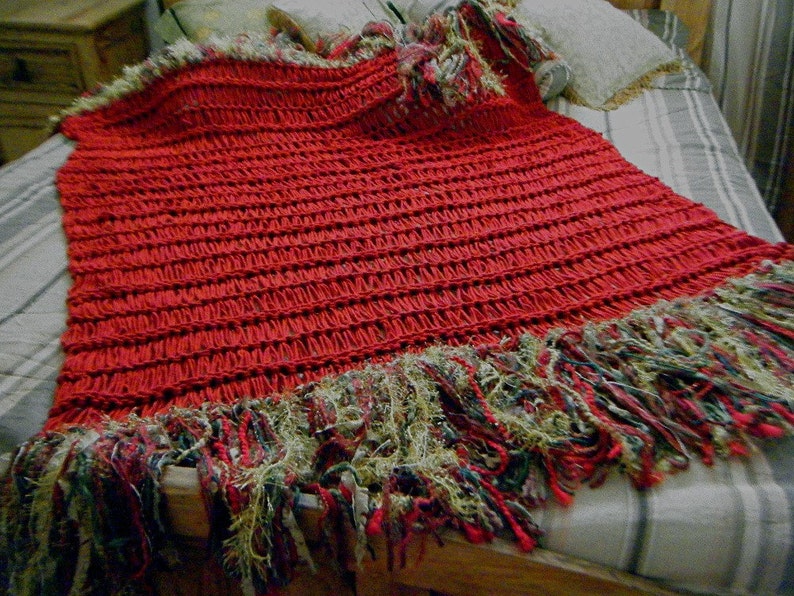 Knit Throw Blanket, Dark Red Crimson Scarlet Ruby, Fringe Will Be Your CHOICE of COLORS image 2