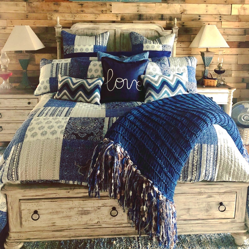 Denim Throw Lap Blanket Blue Knit Afghan Throw for Sectional Etsy