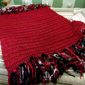 Knit Throw Blanket, Dark Red Crimson Scarlet Ruby, Fringe Will Be Your CHOICE of COLORS image 4