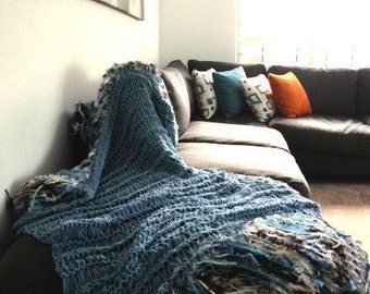 Denim Throw Lap Blanket Blue Knit Afghan Throw for Sectional Sofa Throw