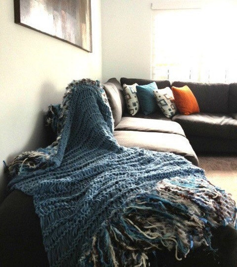 Denim Throw Lap Blanket Blue Knit Afghan Throw for Sectional Sofa Throw As shown pic 1
