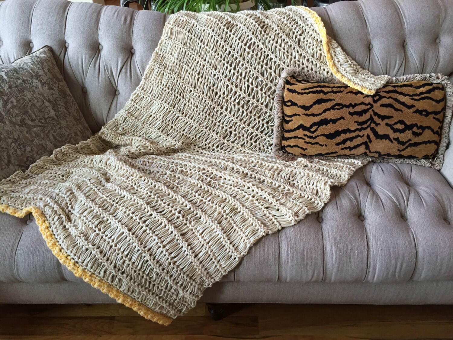 Rustic Modern Home Decor Knit and Crochet Blanket Throw Afghan | Etsy