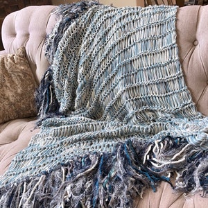 Denim Throw Lap Blanket Blue Knit Afghan Throw for Sectional Sofa Throw Blu-Crm-Gry-Teal
