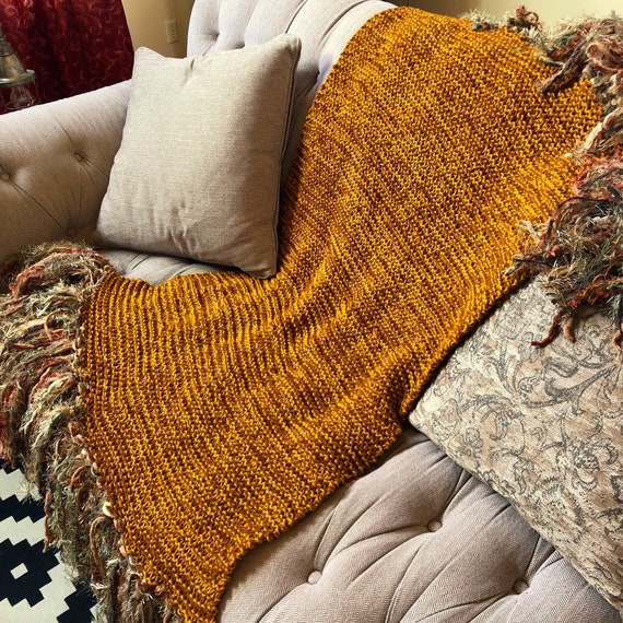 Throw Afghan Blanket With Fringe. Rust Brown Burnt Orange Copper