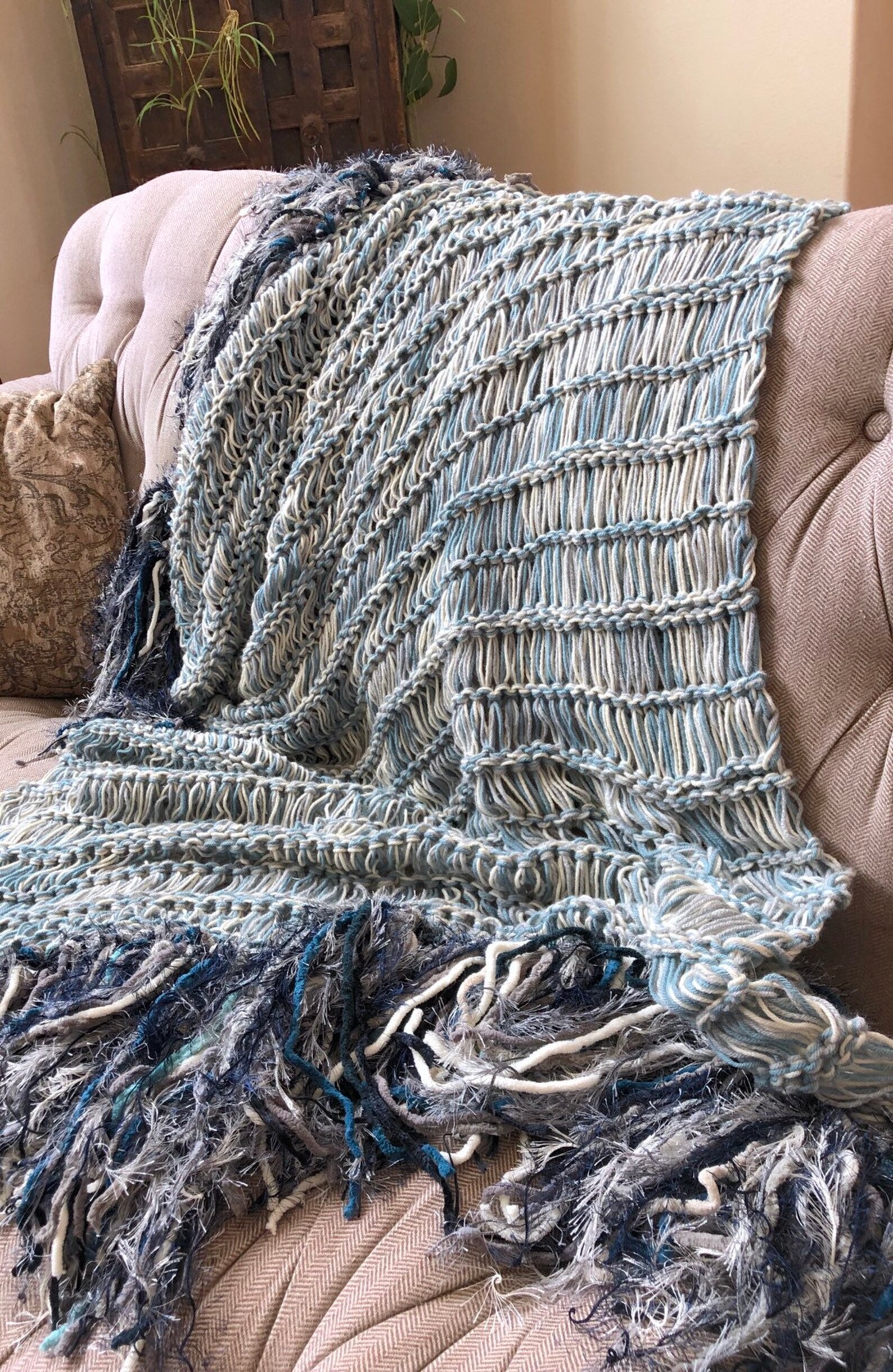 Denim Throw Lap Blanket Blue Knit Afghan Throw for Sectional Etsy