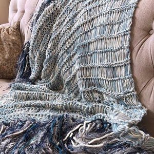 Denim Throw Lap Blanket Blue Knit Afghan Throw for Sectional Sofa Throw image 8