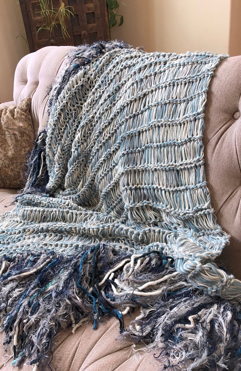 Denim Throw Lap Blanket Blue Knit Afghan Throw for Sectional Etsy