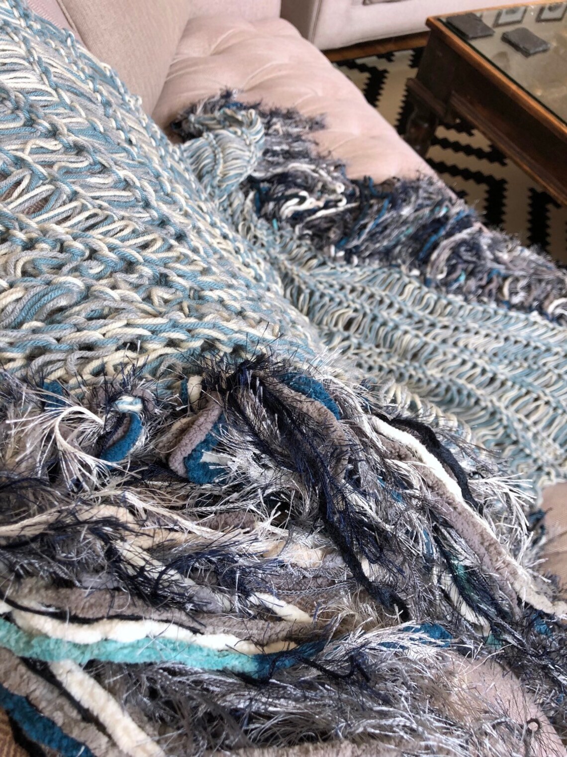 Denim Throw Lap Blanket Blue Knit Afghan Throw for Sectional Etsy