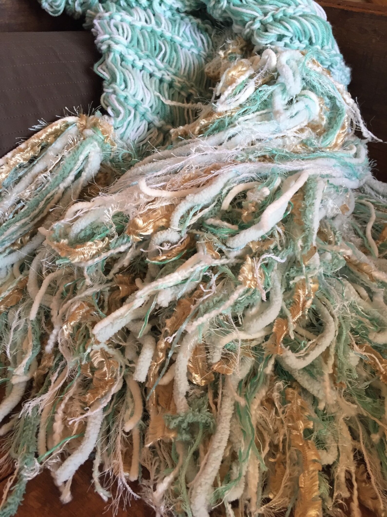 Mint Green Throw Blanket with Gold and Ivory White. Mint Home Etsy