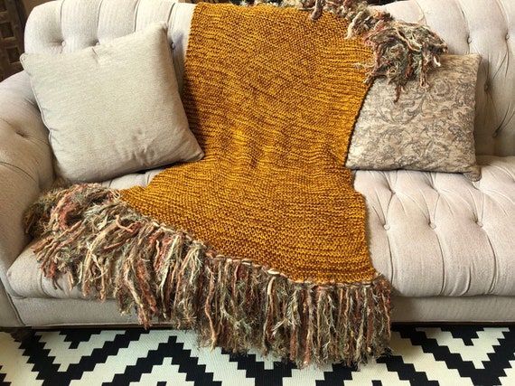 Chunky Knit Blanket Chunky Blanket Knit Throw Blanket Throw Thick Blanket  Afghan Fringe Blanket 