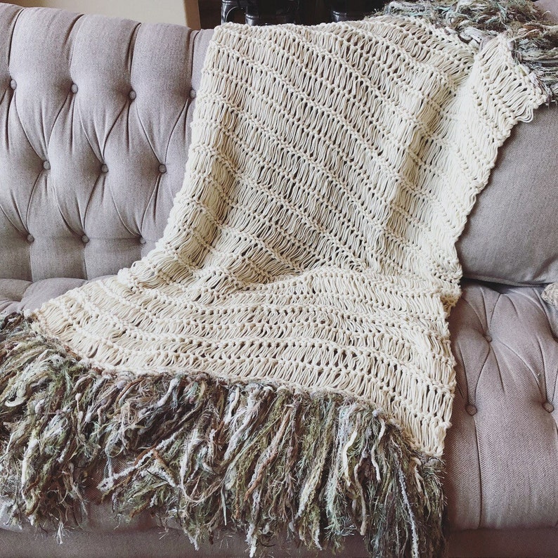 Taupe Brown Rustic Home Decor Throw Blanket with Green Cream Etsy