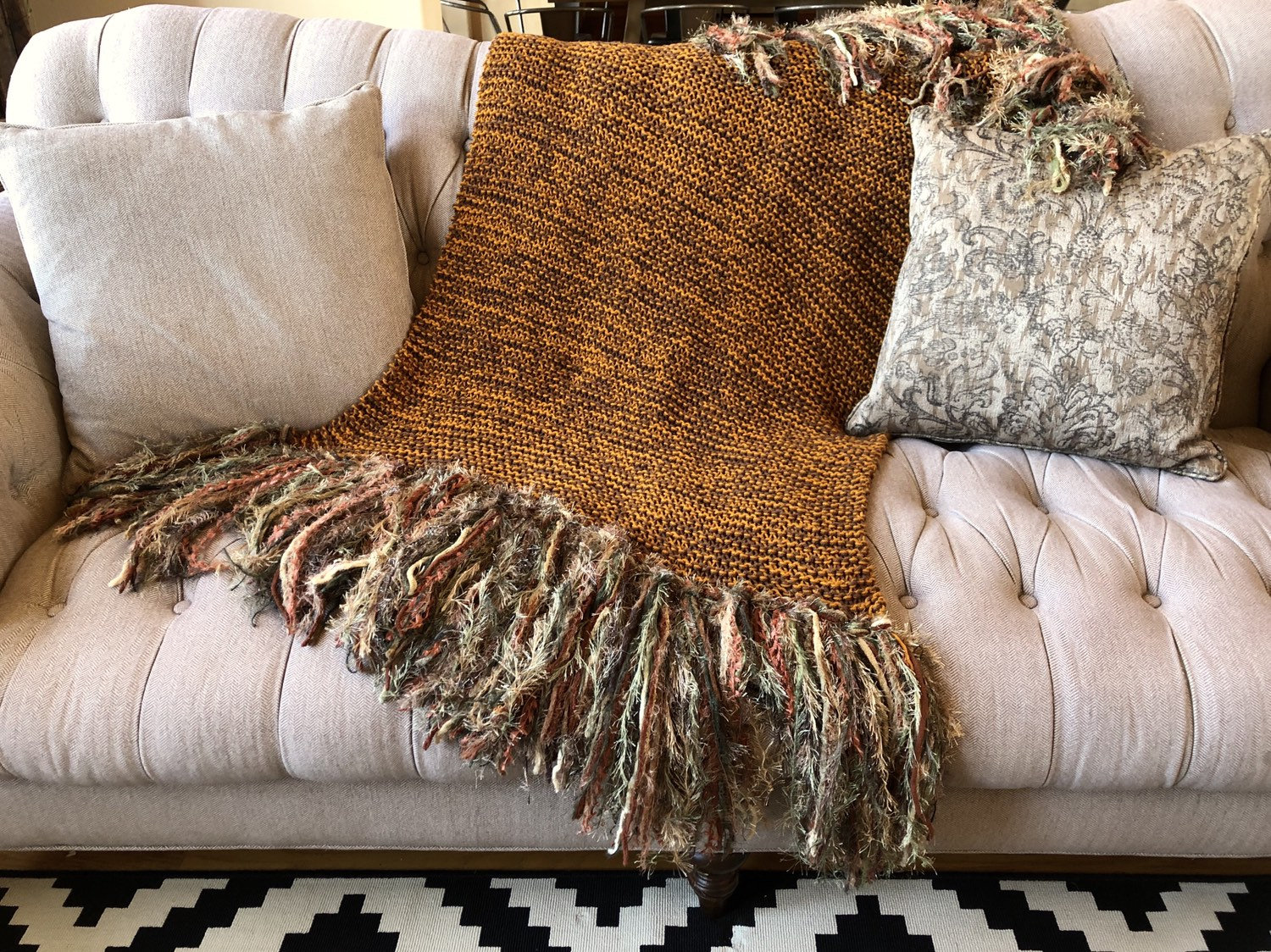 Throw Afghan Blanket With Fringe. Rust Brown Burnt Orange Etsy