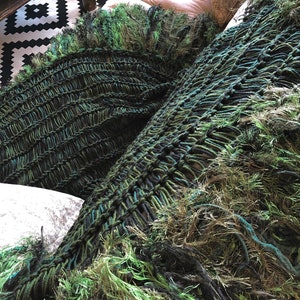 Green Throw Blanket Knit with Dark Green Afghan Forest Green Olive Green Blanket Moss Green Fringe Interior Design Home Decor Accent Green and BLACK