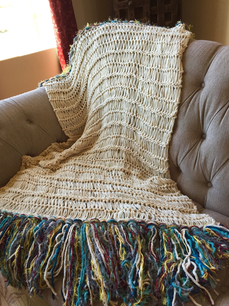 Afghan Blanket Throw Knit with Color Fringe Throw Blanket Etsy
