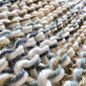 Afghan Throw Blanket. Cozy Knit Winter Blanket Home Decor Accessories Lap Warmer in White, Brown and Blue with Fringe image 2