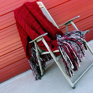 Knit Throw Blanket, Dark Red Crimson Scarlet Ruby, Fringe Will Be Your CHOICE of COLORS image 3
