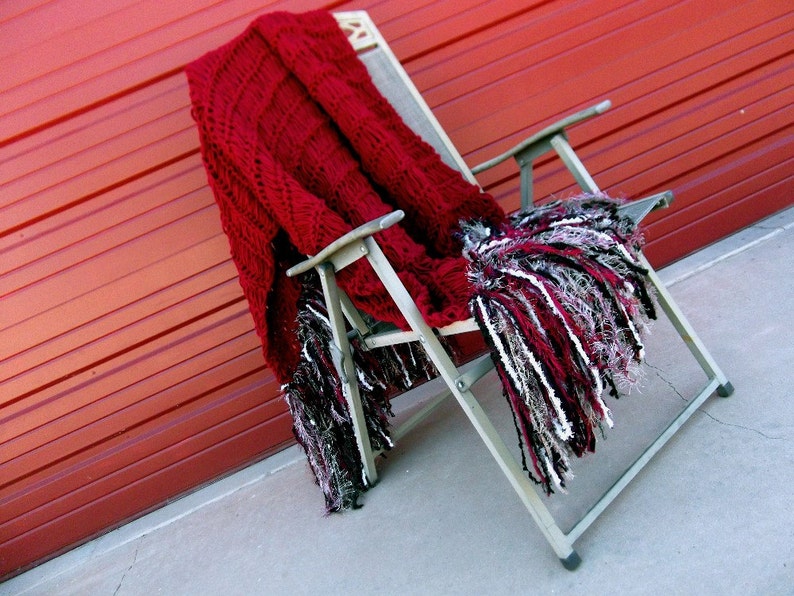 Knit Throw Blanket, Dark Red Crimson Scarlet Ruby, Fringe Will Be Your CHOICE of COLORS image 3