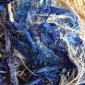 Cobalt Blue, Ivory Cream Fringe Throw Blanket Afghan Lap Warmer Hand Knit Sofa Throw image 2
