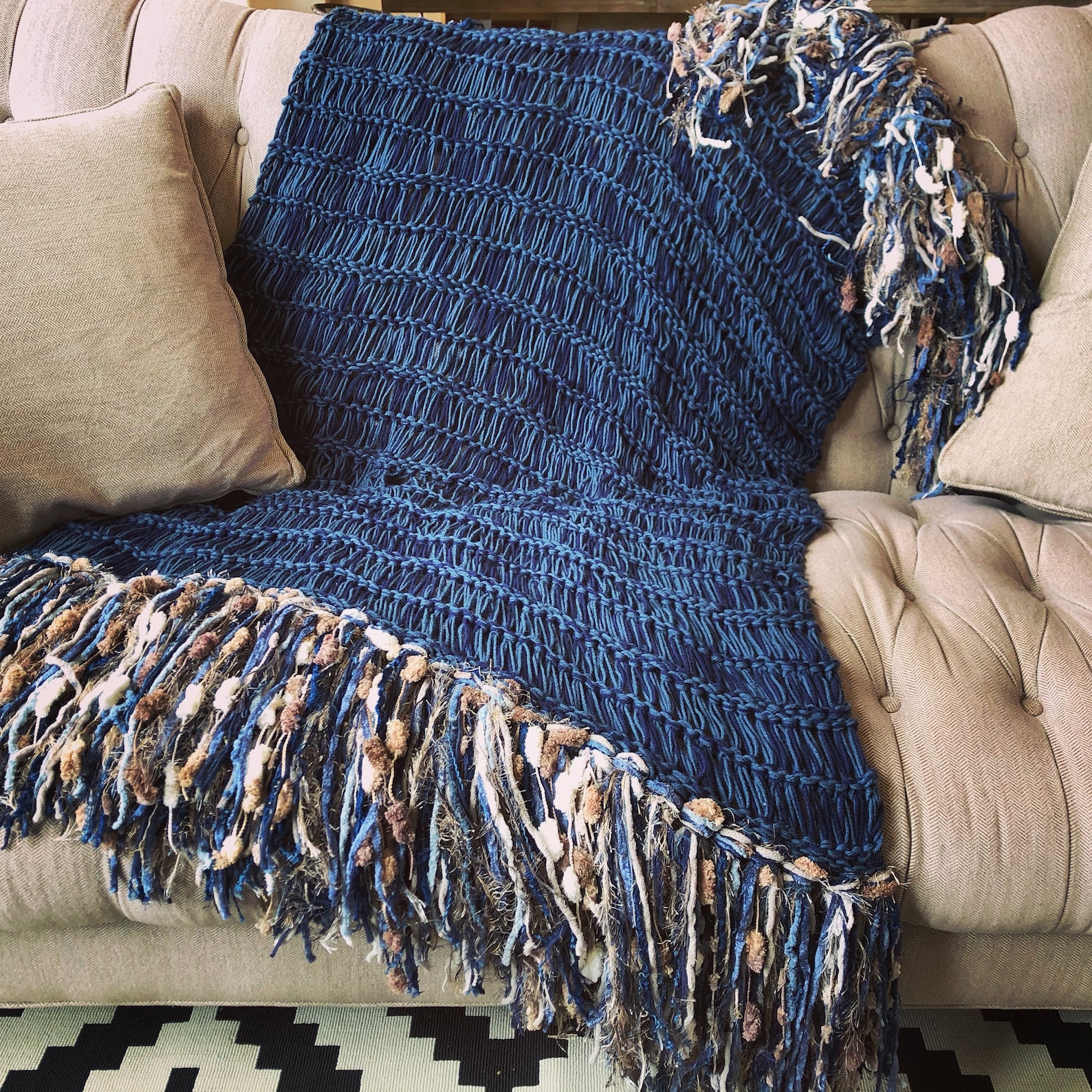 Denim Throw Lap Blanket Blue Knit Afghan Throw for Sectional Etsy