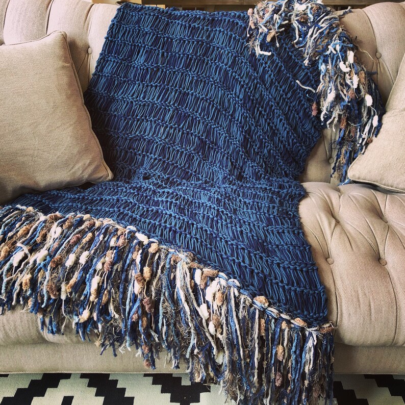 Denim Throw Lap Blanket Blue Knit Afghan Throw for Sectional Etsy