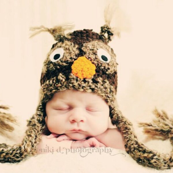 Newborn or 0-3months Owl crochet hat photo prop photography aborable baby hat