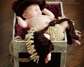 Newborn baby cowboy chaps star and hat crochet photo props photography girl boy